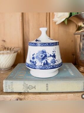 Vintage Blue Rose Collection White and Blue Sugar Bowl